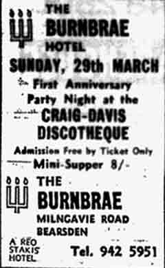 Advert for the Burnbrae Hotel 1970